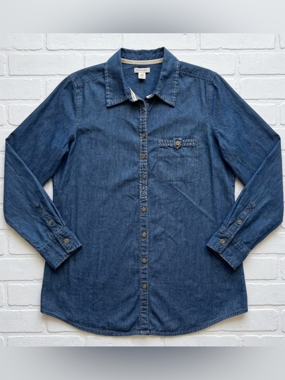 Indigo Denim Button-Down Shirt - Blue